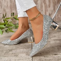 Category:Heels,Wedding Shoes,Pumps; Upper Materials:Sparkling Glitter; Embellishment:Sequin; Season:Spring,Summer,Fall,Spring   Fall; Heel Type:Chunky Heel; Gender:Women's; Toe Shape:Pointed Toe,Closed Toe; Type:Bridal Shoes,Bridesmaid Shoes; Style:Sexy,Fashion; Heel Height(inch):2-3; Outsole Materials:Rubber; Occasion:Party,Work,Club; Closure Type:Loafer; Listing Date:10/27/2023; 2024 Trends:Bling Bling,Ladies Shoes Valentines Gifts Thick Heels Pumps, Wedding Shoes For Bride, Bridal Shoes Low Heel, Shoes For Bride, Heels Chunky, Shoes Elegant, 파티 드레스, Bling Shoes, Bridal Heels