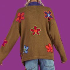 Green Flower Oversized Cardigan From Unif (Retail $148) Size Small Great Condition Only Worn A Few Times Flower Sweater, Quirky Fashion, Retro Cartoons, Green Flower, Oversized Cardigan, Green Flowers, Colorful Sweaters, Best Makeup Products, Womens Tops