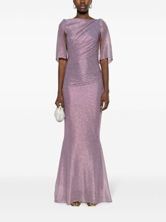 Talbot Runhof plissé-effect Lurex Gown - Farfetch Purple Ruched Maxi Dress For Evening, Short Sleeve Maxi Dress With Ruched Bodice For Evening, Purple Short Sleeve Evening Dress For Party, Short Sleeve Ruched Maxi Dress For Evening, Sophisticated Cocktail Dress, Gown Purple, Talbot Runhof, Versace Outfit, Ruched Bodice