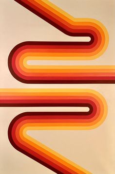 an abstract painting with orange and red lines on it's sides, against a white background