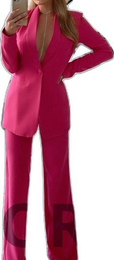 Tailored Pink Blazer For Business Casual, Elegant Pink Pantsuit For Party, Pink Fitted Office Bottoms, Pink Tailored Bottoms For Office, Tailored Pink Blazer For Office Wear, Tailored Pink Bottoms For Office, Pink Suits For Business Casual, Pink Suit Collar Blazer For Office, Pink Business Casual Suits