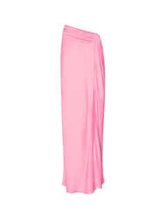 Lapointe's Satin Asymmetric Maxi Skirt is a striking, full-length maxi skirt featuring an asymmetric. gathered waist and a daring high slit. The skirt falls to a floor length hem and has an invisible side zip closure. Pair with the matching top to complete the look.[tab] Composition: Satin (61% Acetate, 39% Viscose) Size and Fit: Runs True to Size Care Instructions: Professional Dry Clean Only Origin: Made in USA SKU: LP49P604-PNK Questions about size, fit, or how to style? The KZ team is here t Luxe Swimwear, Design Your Own Shoes, Skirt With Bow, Pink Maxi Skirt, Satin Maxi Skirt, Asymmetric Skirt, Loungewear Jumpsuit, Asymmetrical Skirt, Fall Skirts