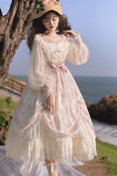 Fabric: Chiffon Color: Ivory Sleeve Length: Long Sleeves Feature: Multi-layer, Print, Ruffle, Bowknot Style: Daily, Sweet, Elegant Clothing Type: Dress Include: Dress*1 (Any of the accessory is not included.) Size (IN) Bust Waist Sleeve Length Shoulder Width Length S 33.07-37.40 26.38-30.31 23.62 14.17 43.31 M 34.65-38.98 27.95-31.89 24.02 14.57 44.09 L 36.22-40.55 29.53-33.46 24.41 14.96 44.88 Size (CM) Bust Waist Sleeve Length Shoulder Width Length S 84-95 67-77 60 36 110 M 88-99 71-81 61 37 112 L 92-103 75-85 62 38 114 Fantasy Fits, Elegant Clothing, Op Dress, Punk Dress, Floral Print Fabric, Flower Dress, Lolita Dress, Color Ivory, Elegant Outfit