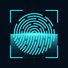 a fingerprint is shown in the center of a square frame with blue lines on it