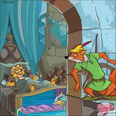 an image of a cartoon scene with animals in the bed and on the floor,