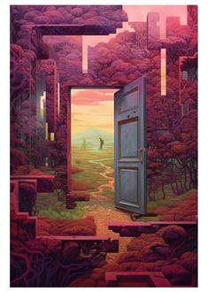 an open door leading into a surreal landscape