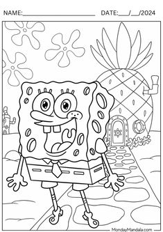 Make the childrens creative in coloring. Cartoon Colouring Printables, 90s Cartoon Coloring Pages, Spongebob Coloring Pages Free Printable, Simple Adult Coloring Pages, Traceable Pictures, Spongebob Coloring Pages, Character Coloring Pages, Spongebob Coloring, Cartoon Coloring