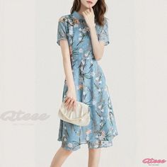 Qteee - Enhanced Qipao: Stylish, Artistic, Retro, Elegant Split Design Dress Artistic Floral Print Spring Dresses, Artistic Spring Floral Print Dresses, Rhinestone Short Dress, Open Back Evening Gown, Backless Evening Gowns, Long Formal Gowns, Elegant Bridesmaid Dresses, Qipao Dress, Crop Top Dress