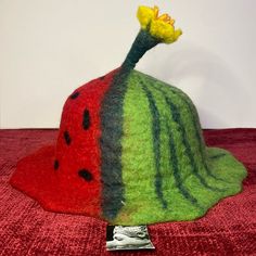 Handmade By Village Women In Nepal. One Size Fits Most. Made Of Wool. Green Wool Felt Hat For Winter, Adjustable Wool Felt Hat Handmade, Handmade Felt Cap For Winter, Red Adjustable Winter Felt Hat, Sun Accessories, Felt Watermelon, Wet Felting Hat, Village Women, Midnight Sun