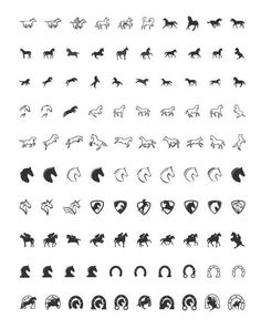 the silhouettes of horses are shown in black and white, with different shapes on them