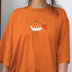 Cute hand-drawn shrimp (ebi) sushi illustration printed on comfortable tshirts available in 2 colors! Casual Orange T-shirt With Screen Print, Orange Relaxed Fit T-shirt With Screen Print, Orange Graphic Tee Shirt, Orange Casual T-shirt With Screen Print, Orange Relaxed Fit T-shirt With Graphic Print, Ebi Sushi, Sushi Illustration, Kinds Of Sushi, Shrimp Sushi