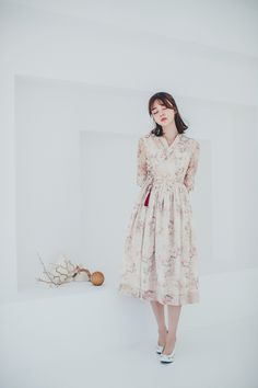 "# As permeating into everyday life, wear hanbok wear Soosulhwa 💛 About 'Soosulhwa' SooSulhwa is a \"handmade\" modern hanbok company that makes hanbok designed with everyday comfort and beauty that fits the current trend. 💛 About Modern hanbok Long Dress 🎁 Handmade so the body shape looks slim when wearing it as well as the volume. 🎁 Made of 3D patterns, you can wear it naturally as well as with a elegant fit. 🎁 The quality of Hanbok is guaranteed through careful manual work. ✔️ Model : 16 White Long Sleeve Hanbok For Spring, Elegant White Hanbok For Spring, Summer Dresses For Tea Ceremony, Green Wrap Skirt, Modern Hanbok Dress, Hanbok Dress, Modern Hanbok, Dress For Party, Manual Work