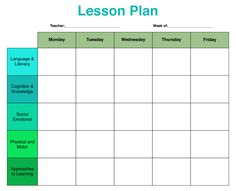 the lesson plan is shown in green and blue