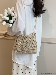 BagForLove - Chic Straw Tote - Exuding Minimalist Style Elegant Spring Crochet Bag, Spring Cream Straw Crossbody Bag, Cream Crossbody Straw Bag For Spring, Lightweight Beige Shoulder Bag For Spring, Chic Lightweight Beige Bag, Lightweight Spring Shoulder Bag, Lightweight Beige Bags For Spring, Lightweight Shoulder Bag For Spring, Lightweight Rectangular Shoulder Bag For Spring