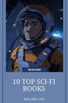 an astronaut with the words read now 10 top sci - fi books in front of him