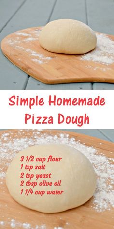 homemade pizza dough sitting on top of a wooden cutting board