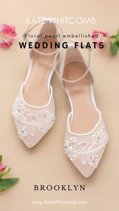 bride flats, bridal shoes, wedding shoes Flat Wedding Shoes For Bridal Shower In Spring, Low Heel Wedding Flats For Spring, Spring Wedding Flats With Flat Heel, Spring Wedding Flats With Low Heel, Spring Wedding Low Heel Flats, Cream Flats For Spring Wedding, Spring Wedding Cream Flats, Pearl Embellished Wedding Flats, Spring Wedding Flat Shoes Embellished