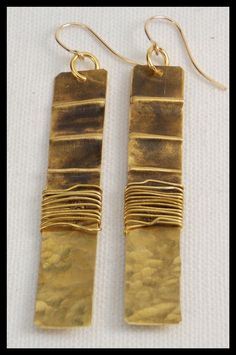 JEZEBEL Handforged Foldformed Wirewrapped Long Bronze | Etsy Rustic Gold Brass Earrings, Rustic Gold Drop Earrings, Hand Forged Brass Wrap Earrings As Gift, Hammered Brass Wrap Earrings For Gift, Hammered Brass Wrap Earrings As A Gift, Rustic Gold Metal Earrings, Rustic Hammered Gold Jewelry, Diy Gemstone Earrings, Cold Connections