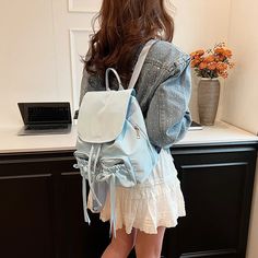 UAKISS - Bow Design Women's Small Nylon Backpacks 2024 Spring Y2K Korean Fashion Solid Color Backpack Lady Travel Simple Back Packs SIZE: (Upper Width)20cm * (Lower Width)27cm * (Height)29cm * (Thickness)13cm Handle Height:9cm Trendy Nylon Backpack For Students, Trendy Nylon Backpack, Casual Nylon Softback Backpack, Frame Interior, Colorful Backpacks, Floral Bags, Canvas Crossbody Bag, Blue Backpack, Chain Crossbody Bag