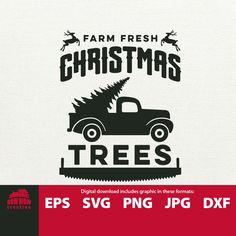 farm fresh christmas trees svg file with truck and santa's sleigh