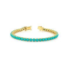 The classic piece you've always had your eyes on. Our tennis bracelet looks fresh with a singular strand of turquoise stones set in yellow gold that we wear all day, every day. Available in multiple lengths to insure a perfect fit. Stone Bracelet Gold, Protect From Negative Energy, Turquoise Stone Bracelet, Multicolor Jewelry, Tennis Chain, Sleeping Beauty Turquoise, Turquoise Stones, Gift For Mother, Gemstone Bracelets