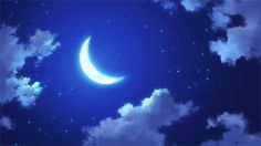 the moon is shining brightly in the night sky with clouds and blue skies above it