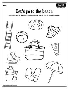 an activity sheet for kids to learn how to go to the beach