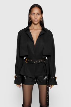 Add a bit of edge to your look with the Mia cropped trench coat. | Rebecca Minkoff Mia Cropped Trench Coat In Black - Size S