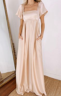 Check out Nora Maxi Dress. Get $10 off + free shipping with Club Mumu. Beige Bridesmaid Dress, Metallic Bridesmaid Dresses, Maternity Dress Wedding Guest, Beige Bridesmaids, Rustic Bridesmaid Dresses, Moms To Be, Pastel Bridesmaid Dresses, Neutral Bridesmaid Dresses, Dress Satin Bridesmaid