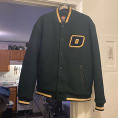 Men’s Size Xl Pit To Pit: 24.5in Length: 29 Nwot Condition Never Worn, No Flaws Lined And Quilted With Embroidered Chest And Back Logo A One Of A Kind Piece Logo A, Green Yellow, Varsity Jacket, Mens Jackets, Jackets & Coats, Man Shop, Yellow, Green