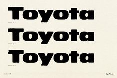 an old fashioned typeface with the words toyota written in black