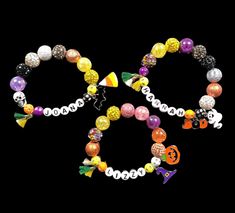 Hello and welcome, Just in, new design of Halloween, personalized bracelets for season 2021. Very limited stock. Please place your order early to ensure prompt processing and delivery. Bracelet is stretchy, will come in an organza bag. * CHARMS AND BEADS WILL BE SELECTED AT RANDOM DEPENDING ON AVAILABILITY AND CURRENT STOCK* * I RECOMMEND PLACING YOUR ORDER AHEAD OF TIME TO ENSURE THE BEST SELECTION OF STOCK* Personalized Beaded Bracelets For Halloween, Customized Beaded Bracelets For Halloween Gift, Personalized Halloween Beaded Bracelets, Novelty Beaded Bracelets For Halloween Gift, Novelty Personalized Halloween Bracelets, Halloween Gift Stretch Bracelet With Round Beads, Halloween Novelty Bracelets Personalized, Novelty Multicolor Beaded Bracelets For Halloween, Halloween Novelty Multicolor Beaded Bracelets