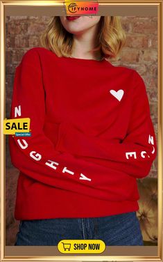 Red Letters Print Long Sleeve Pullover Sweatshirt Red Relaxed Fit Hoodie With Crew Neck, Red Winter Tops With Ribbed Cuffs, Red Letter Print Sweater For Fall, Trendy Red Long Sleeve Sweatshirt, Trendy Oversized Red Sweatshirt, Red Relaxed Fit Sweatshirt For Winter, Red Long Sleeve Sweater For Streetwear, Winter Red Top With Graphic Print, Red Relaxed Fit Hoodie With Letter Print