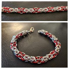 Handmade Byzantine And Helm Weave Chainmail Bracelet Material Aluminum Style Byzantine And Helm Weave Type Bracelet Color Silver And Red Size 7.5 Inch (If You Need A Different Size Message Me) Red Metal Chain Bracelet, Brighton Charm Bracelet, Kendra Scott Bracelet, Chainmail Bracelet, Chainmail Jewelry, Large Bracelet, Open Cuff Bracelet, Chain Maille, Sterling Bracelets