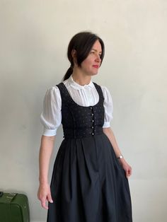 Amazing vintage black  dirndl midi   sleeveless  dress.  Great condition.  Composition: polyester.  ** Size 36(S) I am wearing size M and I am  170 cm height, it's a little bit small for me.  **This item will come to you freshly laundered and ready to wear. Bavarian Dress, German Folk, Folk Dress, Folk Dresses, Black Midi, Time Lapse, Midi Dress Sleeveless, Dress Red, Black Midi Dress