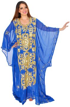 CAIRO COLLECTION: Traditional Khaleeji Thobe Dress - BLUE / GOLD Belly Dance Outfit, Kaftan Style, Gold Shop, Arab Fashion, Belly Dancing, Blue And Gold, Dance Outfits, Cairo, Belly Dance