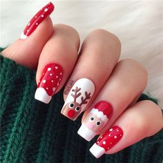 Santa Nail Art, Nail 2022, Santa Nails, Xmas Nail Art, Kutek Disney, Nail Acrylic, Red Christmas Nails, Cute Christmas Nails