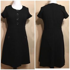 Gorgeous Little Black Dress By Br. This Dress Is Great For Events And Work. Very Flattering. Black Short Sleeve Dress With Buttons, Black Buttoned Dress For Office, Black Knee-length Buttoned Dress, Black Buttoned Work Dress, Green Gingham Dress, Turtleneck Dress Sleeveless, Flannel Shirt Dress, Zebra Print Dress, Cowl Neck Sweater Dress