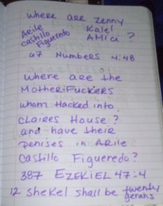 an open notebook with writing on it that says, where are zerryy and other numbers