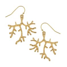 Smaller version of our Gold Coral Branch Earrings 1.63 inches Handcast 24Kt Gold Plated Handmade in San Antonio, TX Gold Coral Earrings, Susan Shaw, Ribbon Box, Branch Earrings, Coral Earrings, 24kt Gold, San Antonio Tx, San Antonio, Earrings Handmade