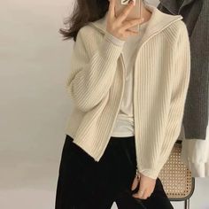 Casual Knitwear, Beige Vest, Cardigan Beige, Zippered Cardigan, Zippered Sweater, Beige Cardigan, Cardigan Women, Knitted Coat, Collars For Women