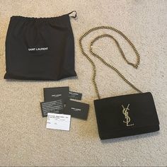 Saint Laurent Crossbody Bag In Suede And Leather Interior Sliding Chain Shoulder Strap Flap Top With Ysl Logo Medallion; Snap Closure Interior, One Slip Pocket Approximately 4.9” X 7.9” X 2” "Kate" Is Made In Italy Bought In 2018 Excellent Condition - No Wear To Corners, Only Small Mark On Interior Flap Lmk If You Have Any Questions :) Ysl Kate Monogram Bag, Saint Laurent Crossbody Bag, Ysl Logo, Saint Laurent Paris, Saint Laurent Bag, Small Crossbody, Leather Interior, Snap Closure, Saint Laurent