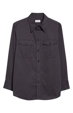 Based on '70s-era Western shirts but updated with clean, pared-back details, this look is made from cotton twill with a soft hand and excellent drape. 31" length; 26" chest (size 50 EU) Front button closure Spread collar Long sleeves with three-button cuffs Chest button-flap pockets 100% cotton Dry clean Imported New Concepts @Nordstrom Classic Long Sleeve Shirt With Patch Pockets, Cotton Shirt With Flap Pockets For Workwear, Modern Shirt With Welt Pockets For Work, Modern Workwear Shirt With Welt Pockets, Classic Fitted Tops With Flap Pockets, Classic Fitted Top With Flap Pockets, Classic Button-up Shirt With Patch Pockets, Modern Shirt With Flap Pockets For Work, Classic Shirt With Concealed Placket For Fall