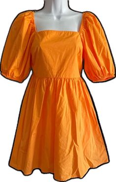 Orange Square, A New Day, Smock Dress, Mini Dress With Sleeves, Bright Orange, New Day, Orange Color, Smocking, Puff Sleeve