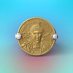 Ancient Roman Style Gold Coin Ring in 18k or 14k white and yellow gold, made in Italy.Discover the exquisite craftsmanship of our Made in Italy men's gold ring, available in 14k or 18k gold. This stunning piece features a meticulously reproduced Roman AV Solidus of Emperor Constantius II (337-361 AD). Adorned with the noble figure of Flavius Julius Constantius, wearing a diadem, helmet, and cuirass, the intricate details showcase his pious and blessed august status. Holding a spear and a shield Yellow Gold Byzantine Signet Ring For Anniversary, Byzantine Yellow Gold Signet Ring For Anniversary, Yellow Gold Coin-shaped Hallmarked Rings, 14k Gold Coin Shaped Anniversary Rings, 14k Stamped Yellow Gold Coin Ring, Italian Engagement Ring, Gold Coin Ring, Italian Gold Jewelry, Roman Style