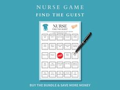 a nurse's game is shown with the words nurse on it and a pen next to it