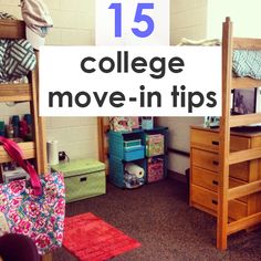 a dorm room with bunk beds, desks and other items on the carpeted floor