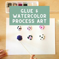 the glue and watercolor process is being used to make polka dot cupcakes