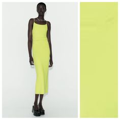 Nwt. Zara Neon Yellow Fitted Long Dress With Round Neck And Spaghetti Straps. Side Ruched Detail. Size L. Ref. 3905/628. Pit To Pit 16" Flat, Waist 13,5", Length 54". 1012. Yellow Stretch Midi Dress For Spring, Yellow Stretch Midi Dress For Summer, Stretch Yellow Midi Dress For Spring, Yellow Stretch Dress With Spaghetti Straps, Yellow Stretch Midi Dress, Zara Yellow Midi Dress For Summer, Yellow Fitted Midi Dress With Spaghetti Straps, Fitted Yellow Maxi Dress By Zara, Yellow Zara Dress