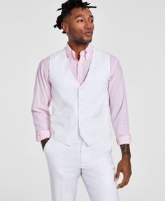 in stock White Cotton Summer Suit, Classic Fitted White Vest, Classic White Fitted Vest, Fitted White Classic Vest, White Formal Vest For Spring, Casual Tailored White Suits, Casual White Tailored Suit, White Suits For Spring, White Cotton Suit For Work